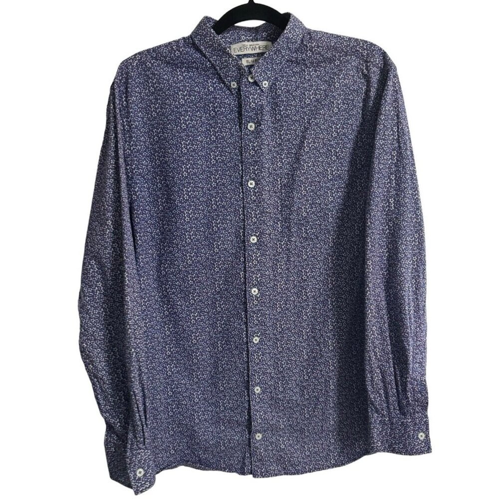 Nick Graham Mens L Stretch Slim Fit Purple Floral Long Sleeve Button Down Shirt
